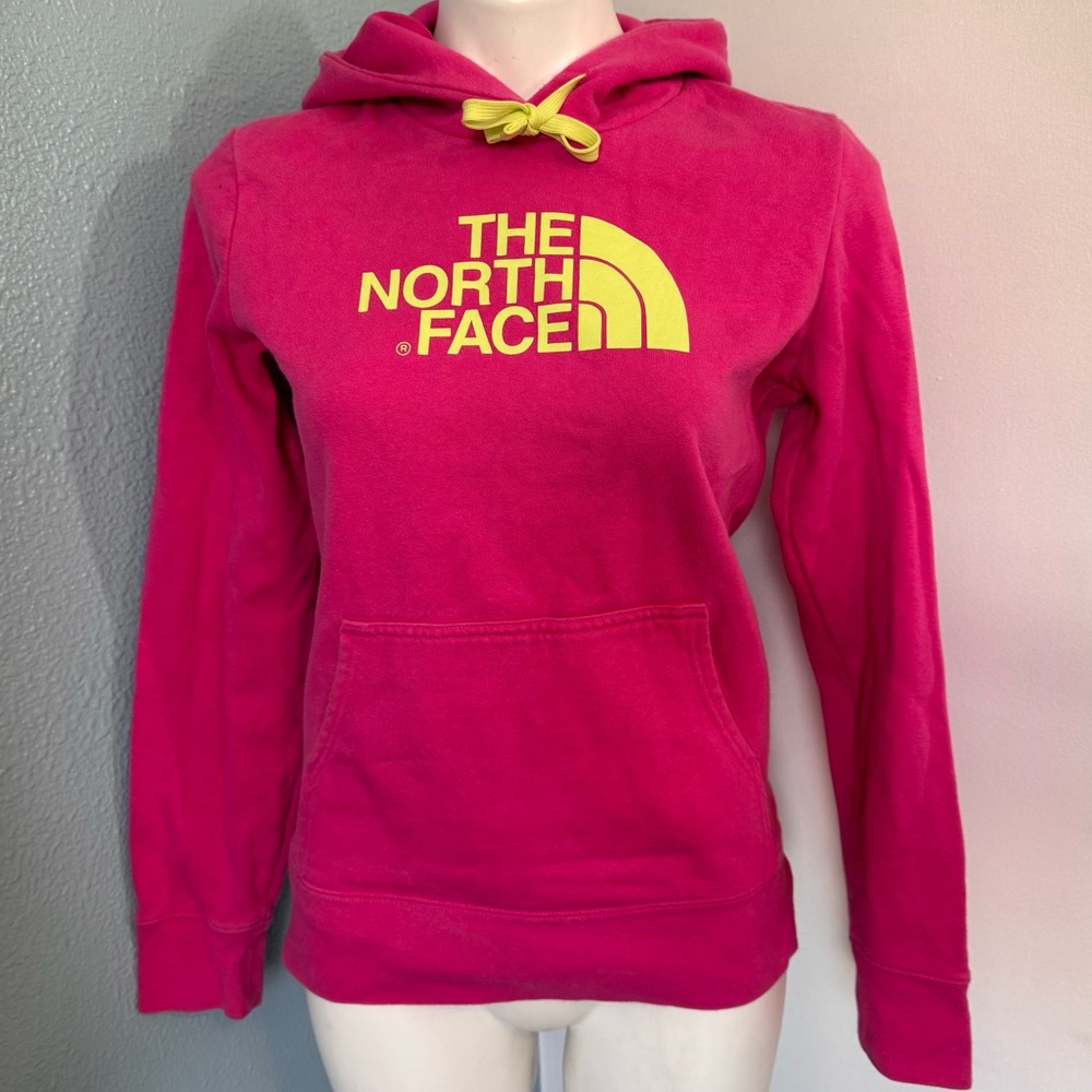 The North Face Fuchsia Hot Pink Hoodie Yellow Logo Hooded Sweatshirt Small